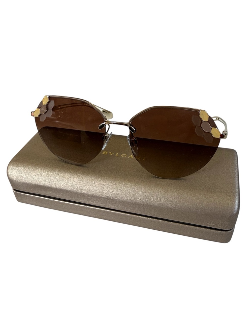 BVLGARI Serpenti Poisoncandy Soft Cat Eye Metal Gold Frame Sunglasses NWT